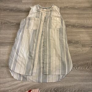 Striped Sleeveless Button-Down Top